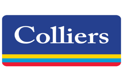 Colliers logo with blue, yellow, red stripes.