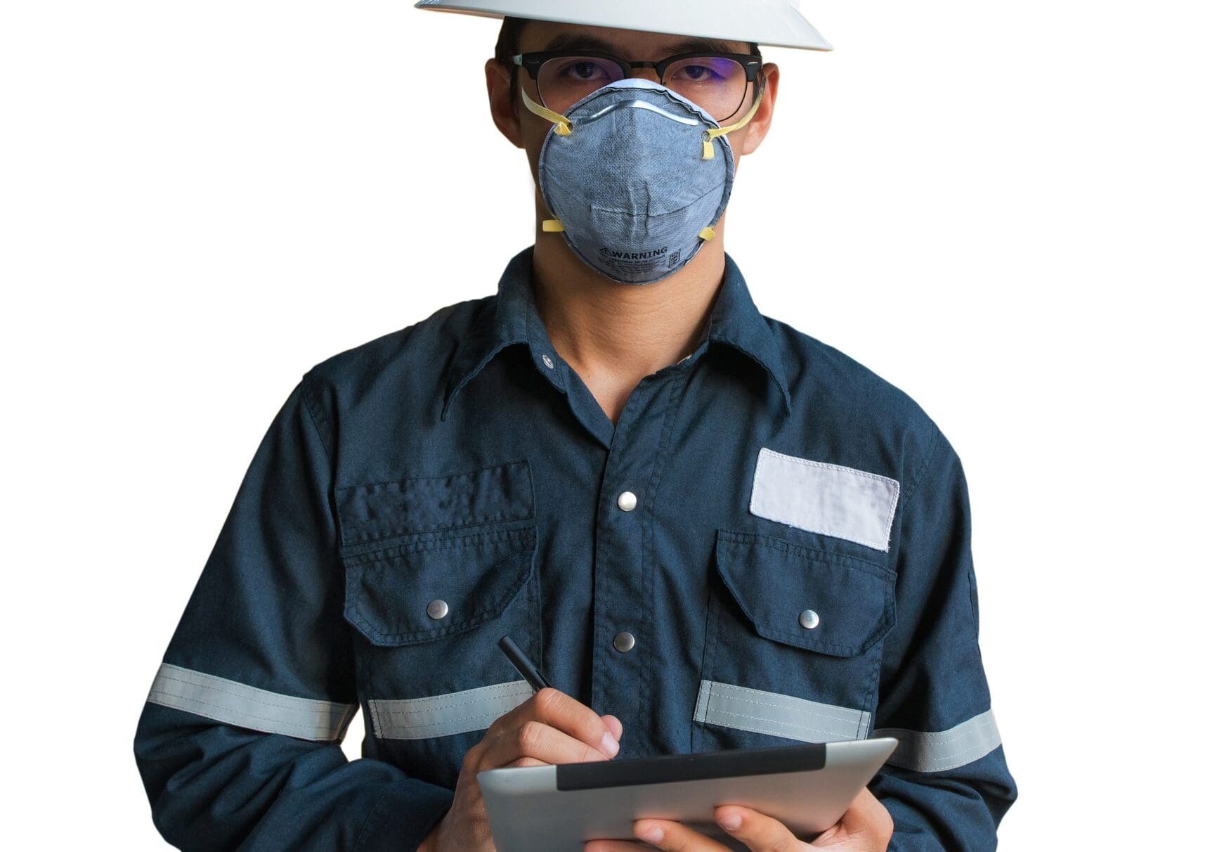 Industrial worker using digital tablet.